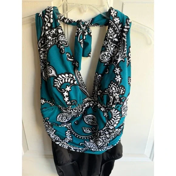 Miraclesuit‎ Women's Paisley Halter V-neck One-Piece Swimsuit Sz 12 - Picture 3 of 6
